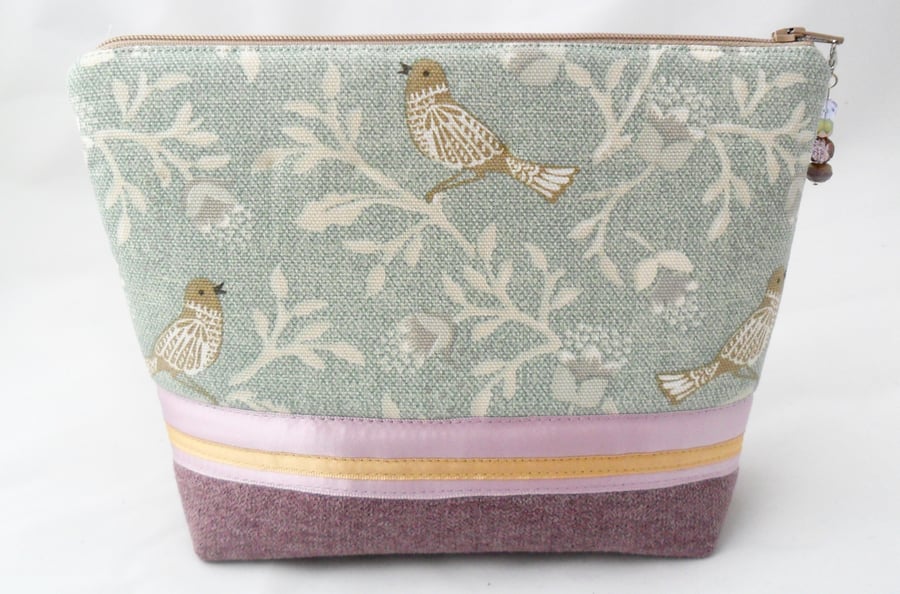 Handmade makeup bag in mint and lilac