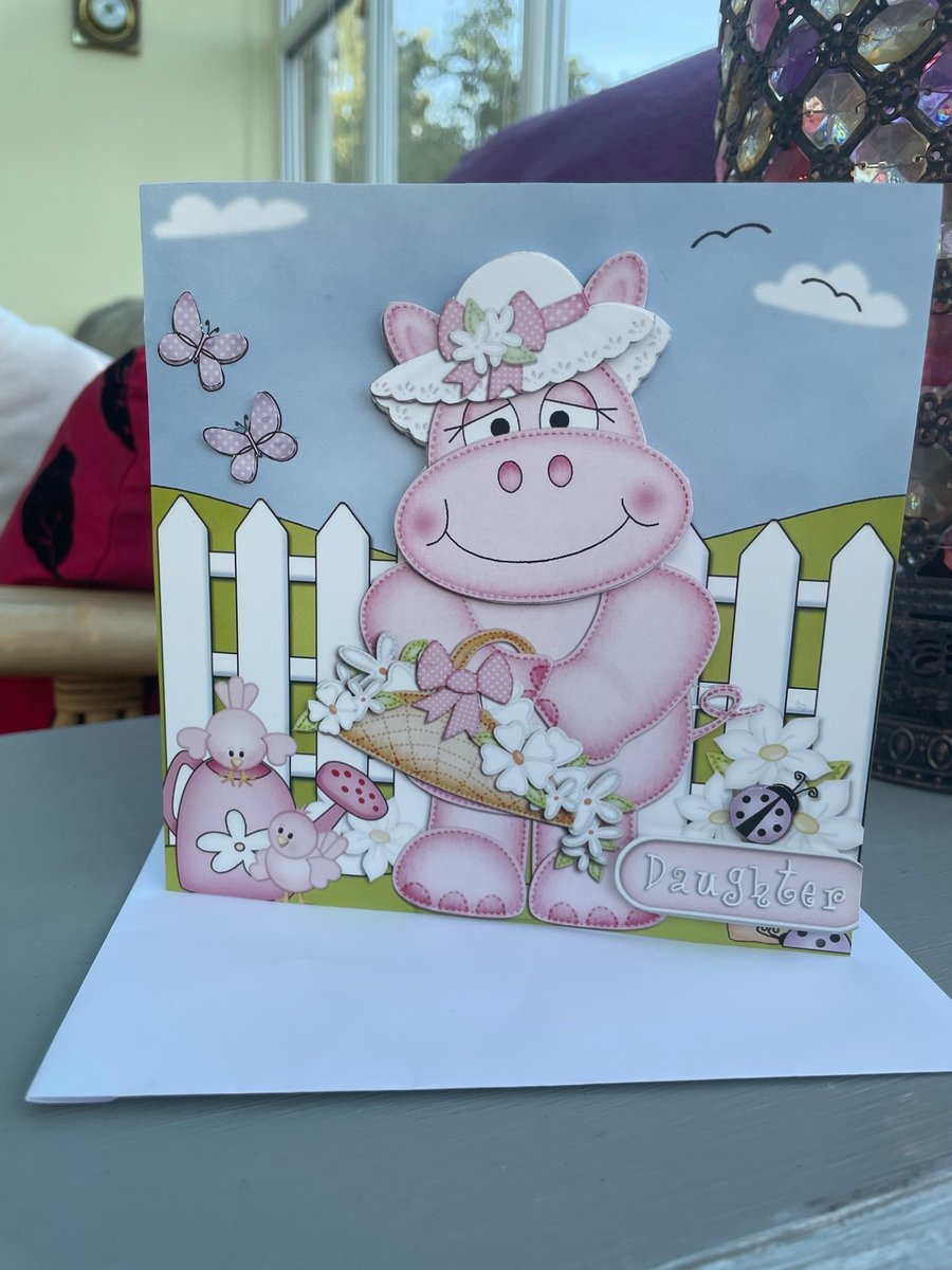 Cute pink hippo daughter card