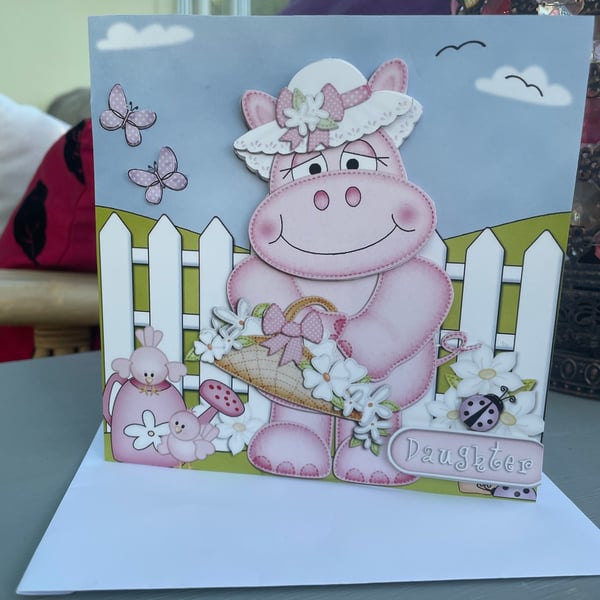 Cute pink hippo daughter card