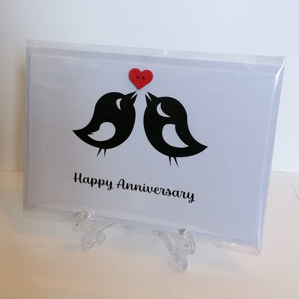 Happy Anniversary love birds with a red heart b... - Folksy