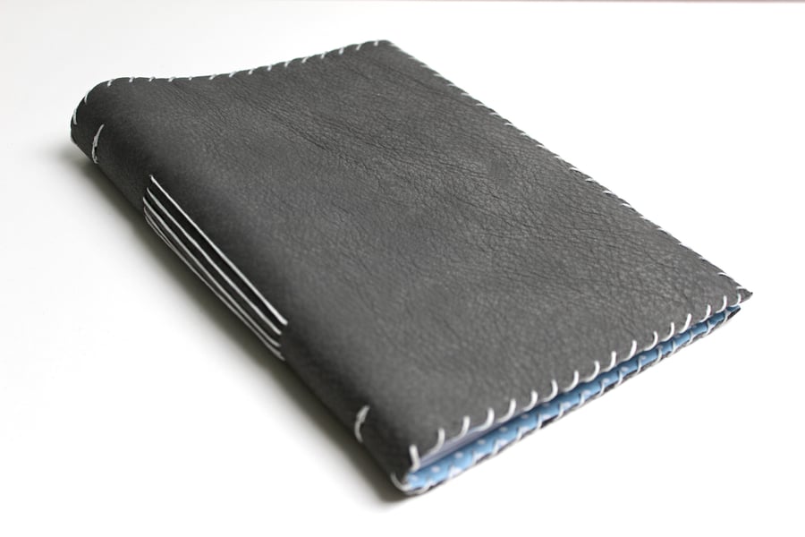 A5 Grey Leather notebook with lined paper 