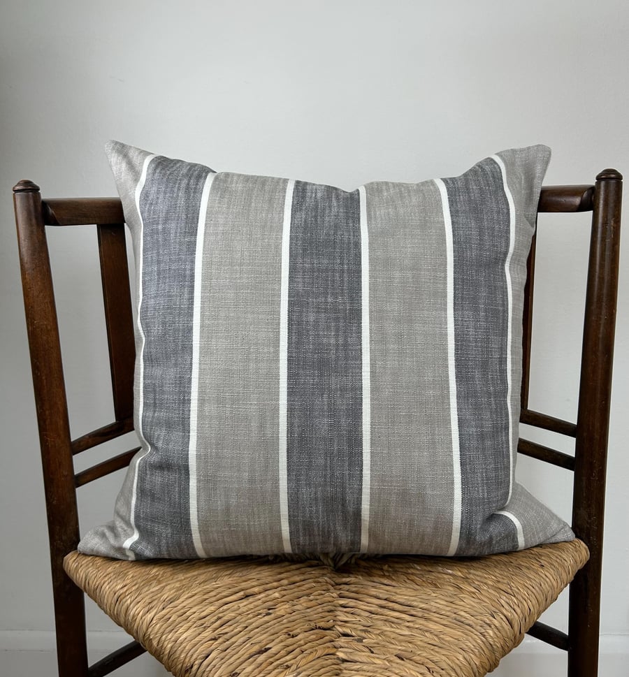 Striped Linen Cushion Cover, Vintage Linen Backing, Grey Blue, 50x50cm