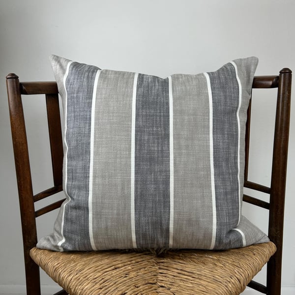 Striped Linen Cushion Cover, Vintage Linen Backing, Grey Blue, 50x50cm