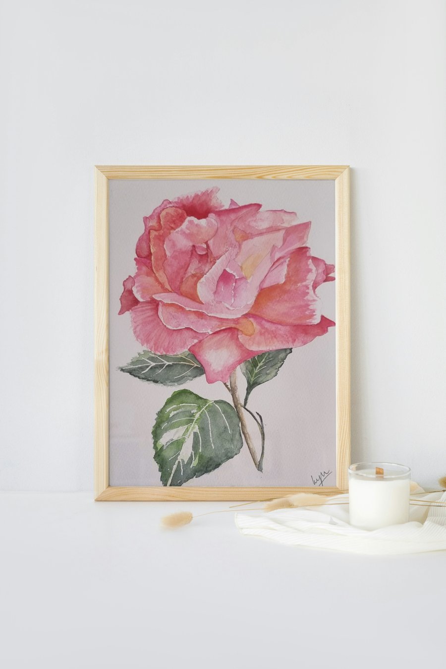 Pink Rose Watercolour Art Print – Limited Edition A4 Floral Wall Art