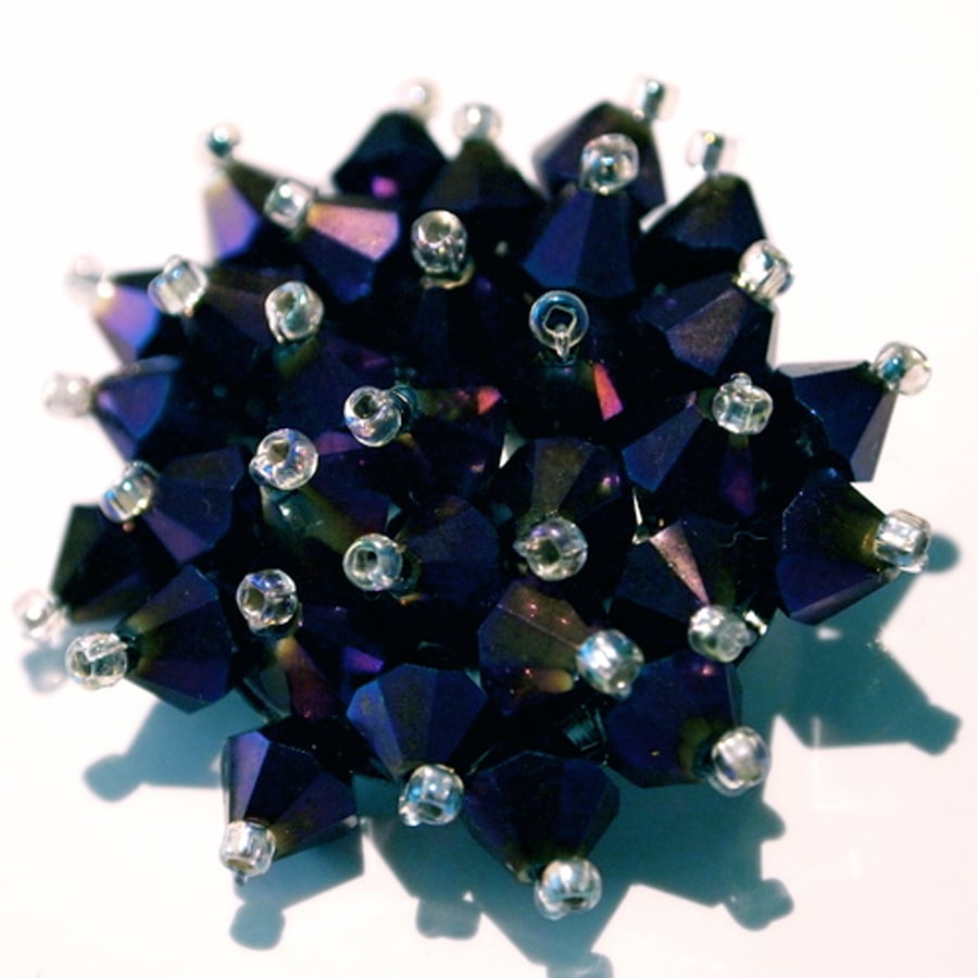 Beautiful Purple Crystal Bead Brooch - UK Free Post