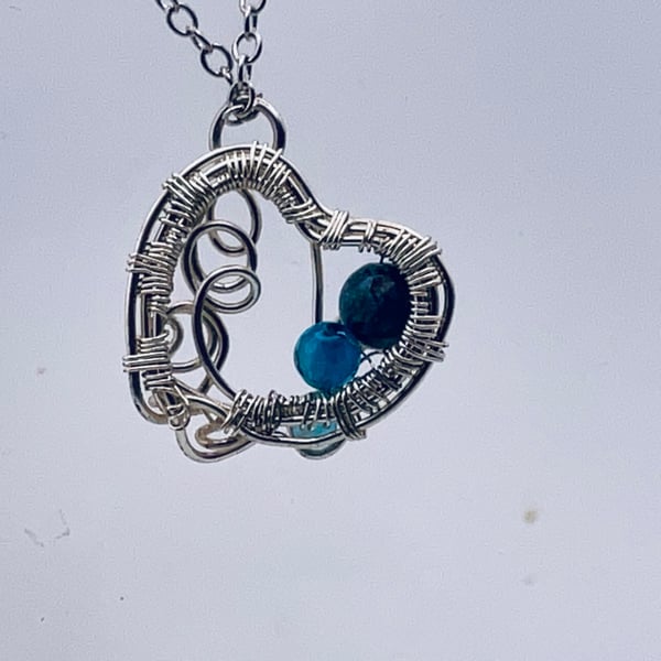 Awesome apatite and dreamy agate silver heart pendant