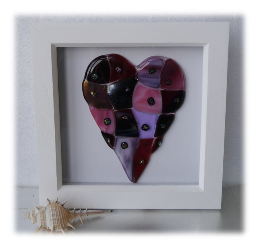 RESERVED Patchwork Heart in Box Frame Fused Glass Picture