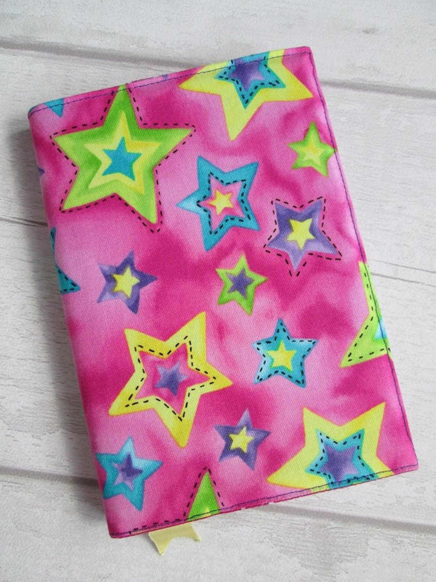 A6 Bright Stars on Pink Reusable Notebook or Diary Cover