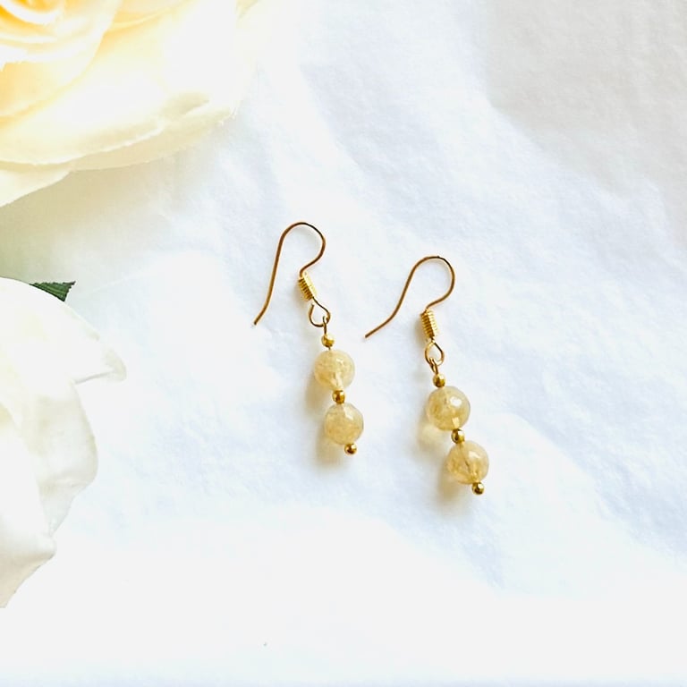 Citrine earrings on gold plated hook - November birthstone