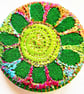 38mm Badge Hand Dyed Fabric Floral badge with Free Machine Embroidery 