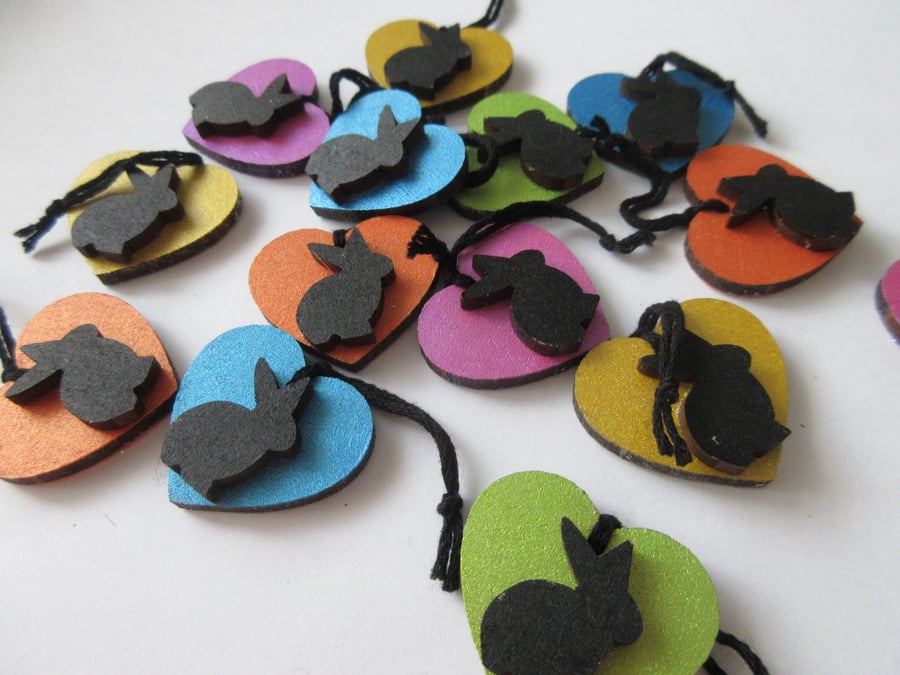 14x Mini Love Heart Hanging Decoration Wooden Bunny Rabbit Christmas Tree 