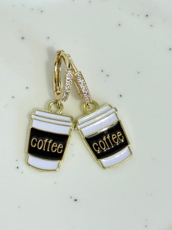 Cute coffee charm gold earrings 