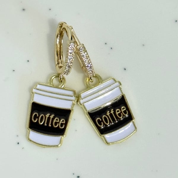 Cute coffee charm gold earrings 