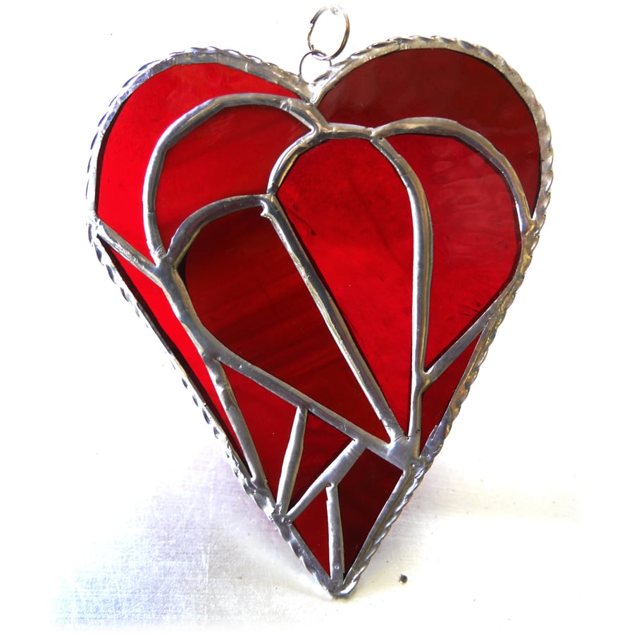Triple Heart Stained Glass Suncatcher 005 Red