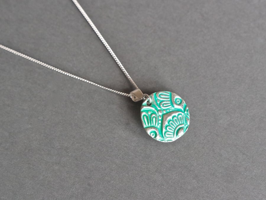 fine silver ornament necklace turquoise green