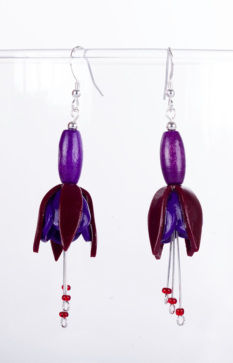 Fuchsia flower earring, crimson & purple