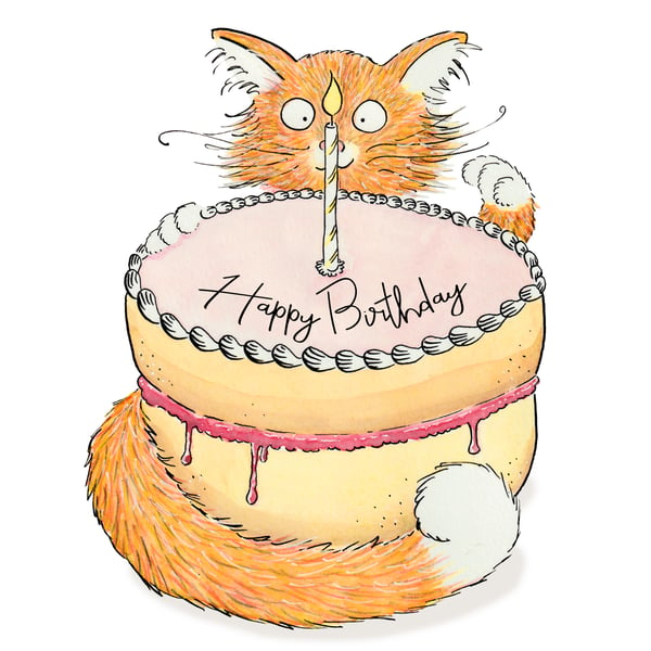 Happy Birthday Card with Cat and Cake