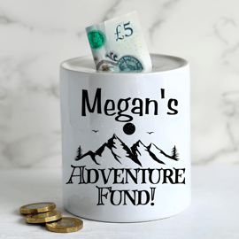 Personalised Ceramic Money Box -Novelty Present- ADVENTURE Fund