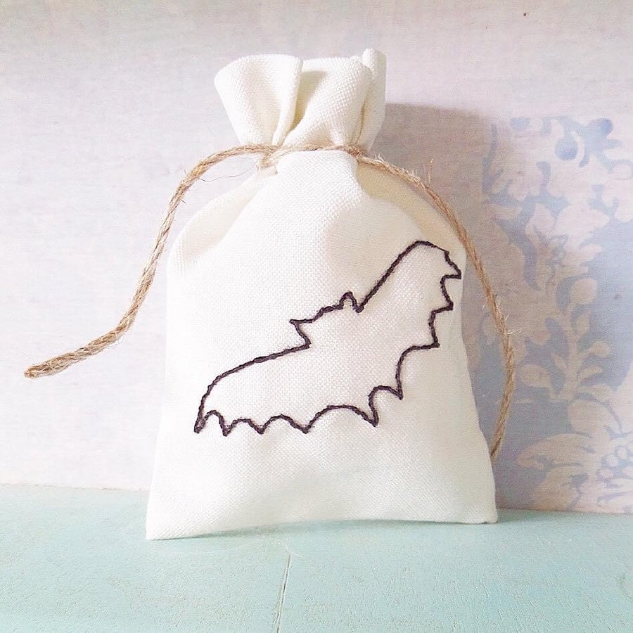 Gift Bag. Keepsake Bag. Bats. Cotton Bag. Embroidered Bag. Embroidered Gifts.