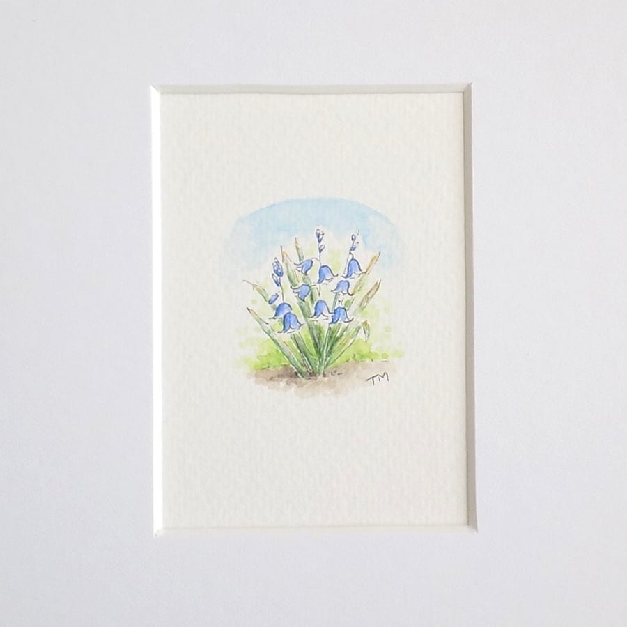 S A L E   Miniature Watercolour Flower Illustration Bluebells 4cm x 4cm