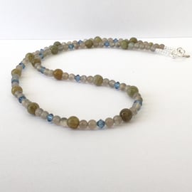 Labradorite and Agate Gemstone Necklace with Sterling Silver,