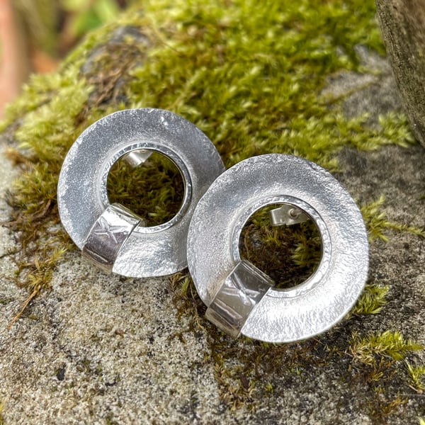 large circular sterling silver stud earrings