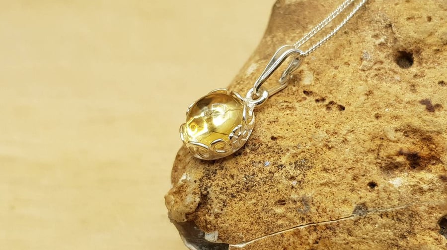 Tiny minimalist Citrine necklace. November Birthstone Sterling silver pendant