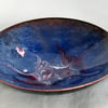 dish scrolled white and red, amethyst and pink over blue