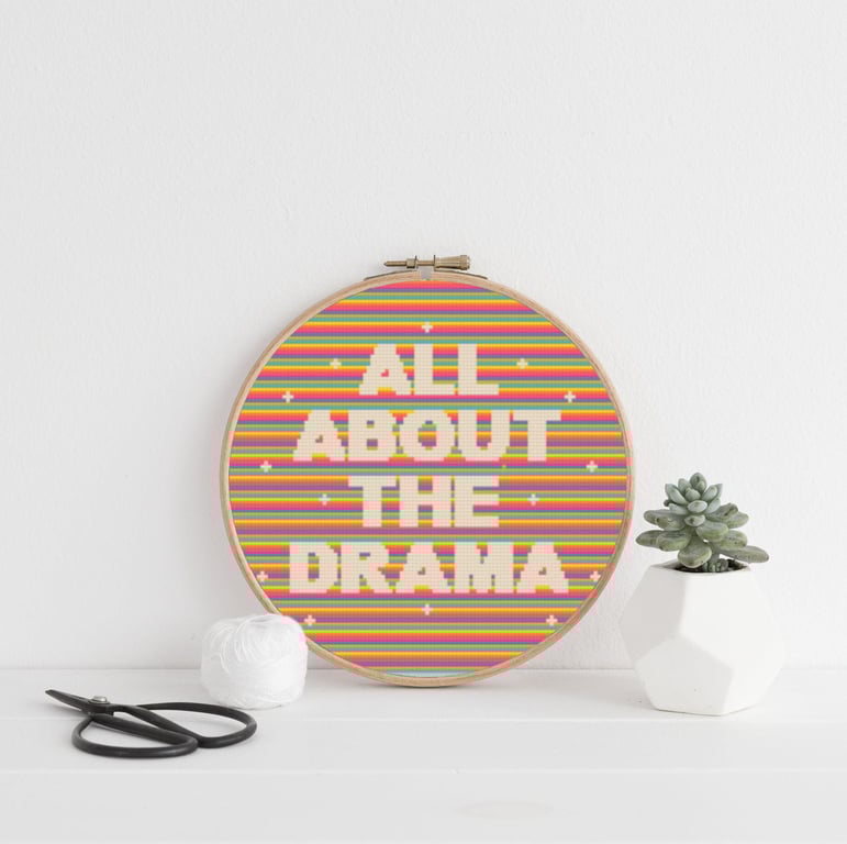 Cross Stitch Pattern - About The Drama - Pdf cross stitch design - Modern stripe
