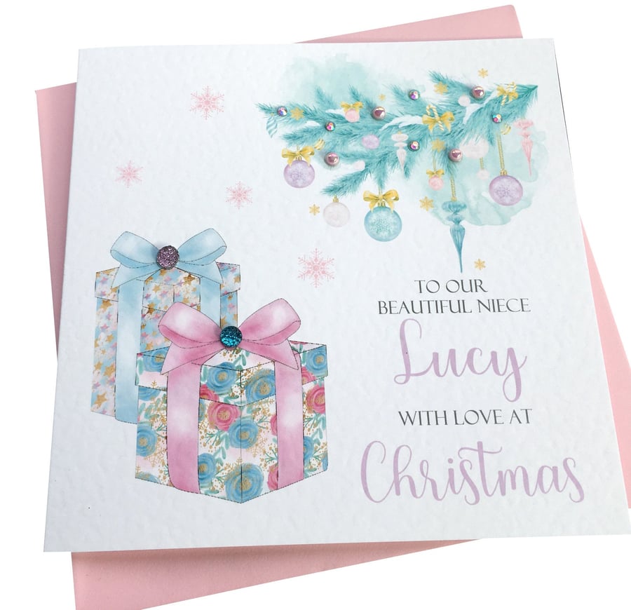 Personalised Handmade Pastel Gifts Christmas Card ANY NAMEWORDING- Daughter-Niec