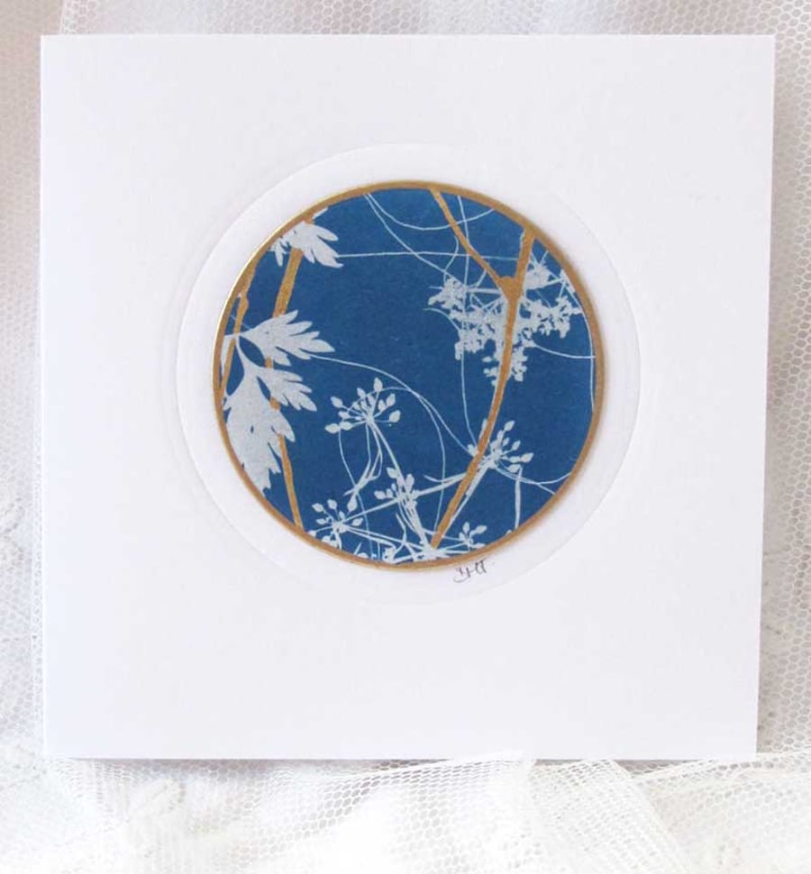 BOTANICAL CYANOTYPE PRINT CARD WITH GOLD LEAF