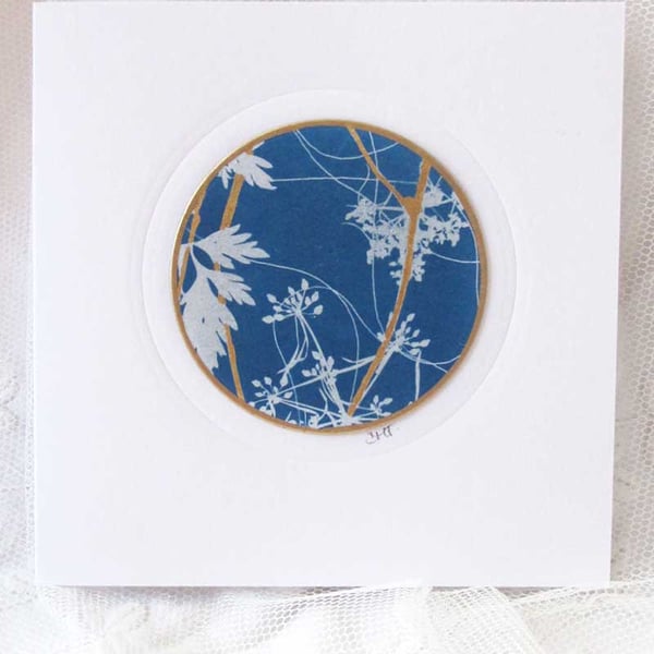 BOTANICAL CYANOTYPE PRINT CARD WITH GOLD LEAF