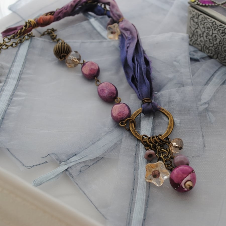 Sari necklace with charms