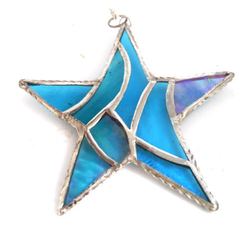 Patchwork Star Suncatcher Stained Glass Turquoise