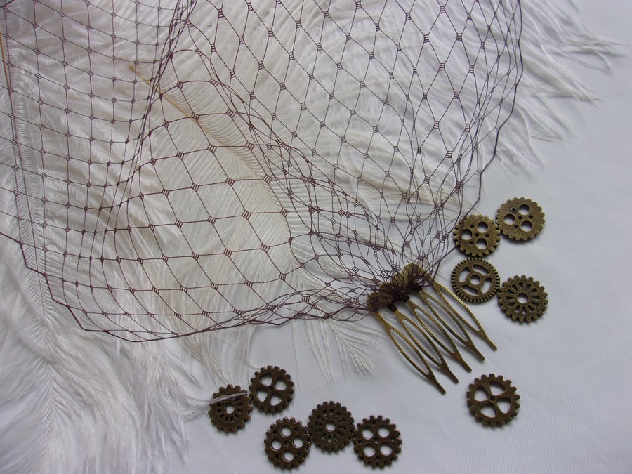 Dark Mocha Chocolate Brown Fine Classic Birdcage Vintage Bandeau Veil