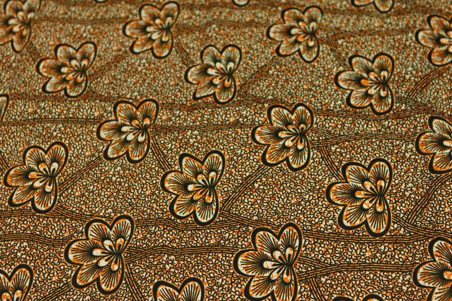 brown African ankara floral plant wax printed 100% cotton fabric sold