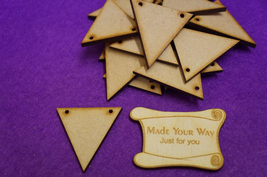 MDF Triangle Bunting two holes 4cm - 25 x Laser cut wooden shape