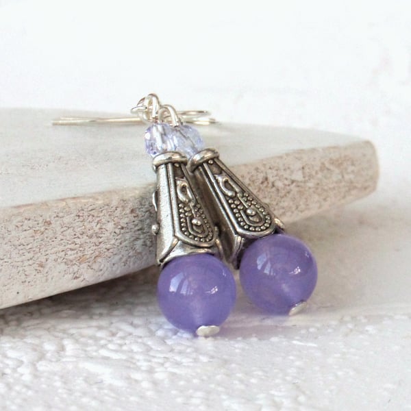 Pastel purple jade earrings with lilac crystals 