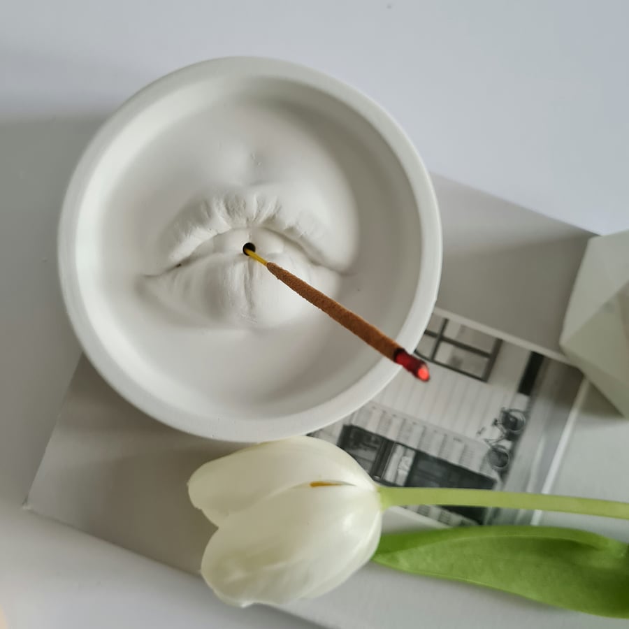 Sculpted Lips Concrete Incense Holder Folksy