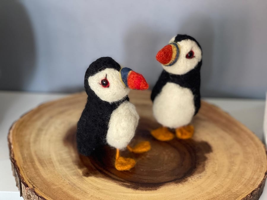 Coastal Keepsake Puffins-Handmade Wool Pair