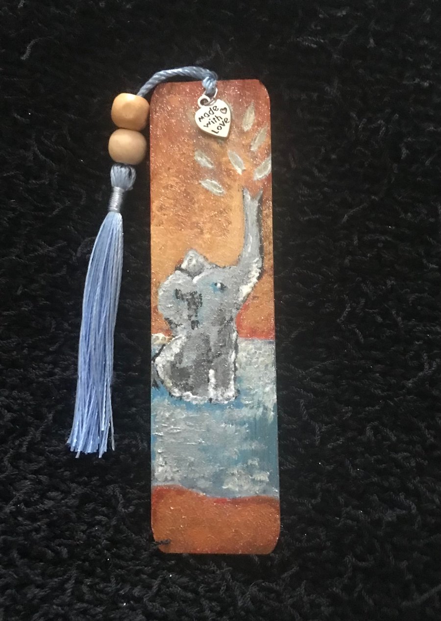Sweet elephant wood hand painted book mark