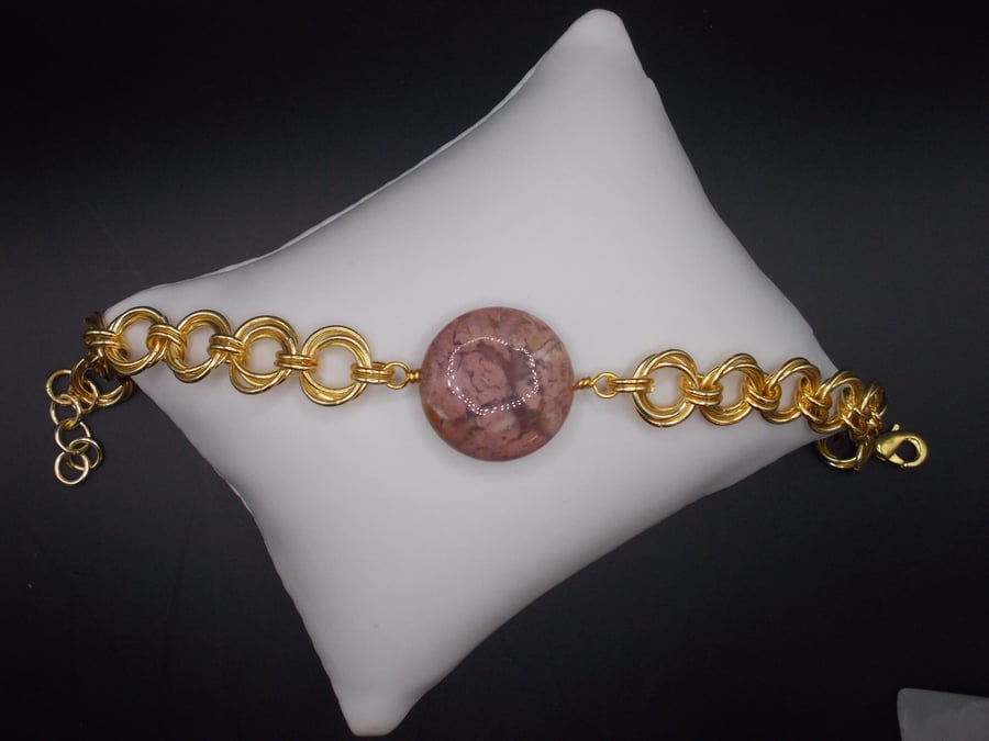 SALE  - Woodland Jasper chainmaille watch style bracelet