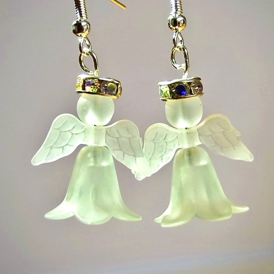 Angel Christmas Earrings With Flower Skirt - Handmade In Devon - Free UK P&P