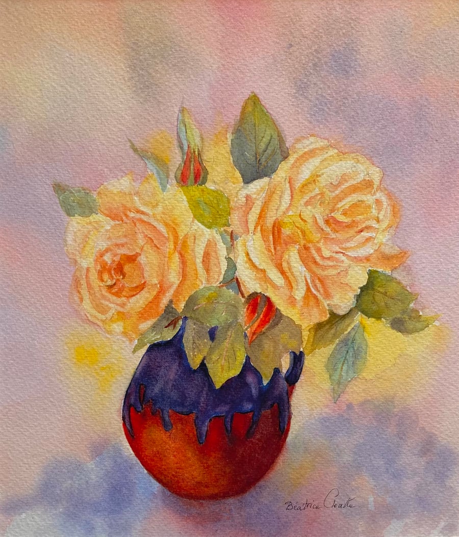 Watercolour of yellow roses