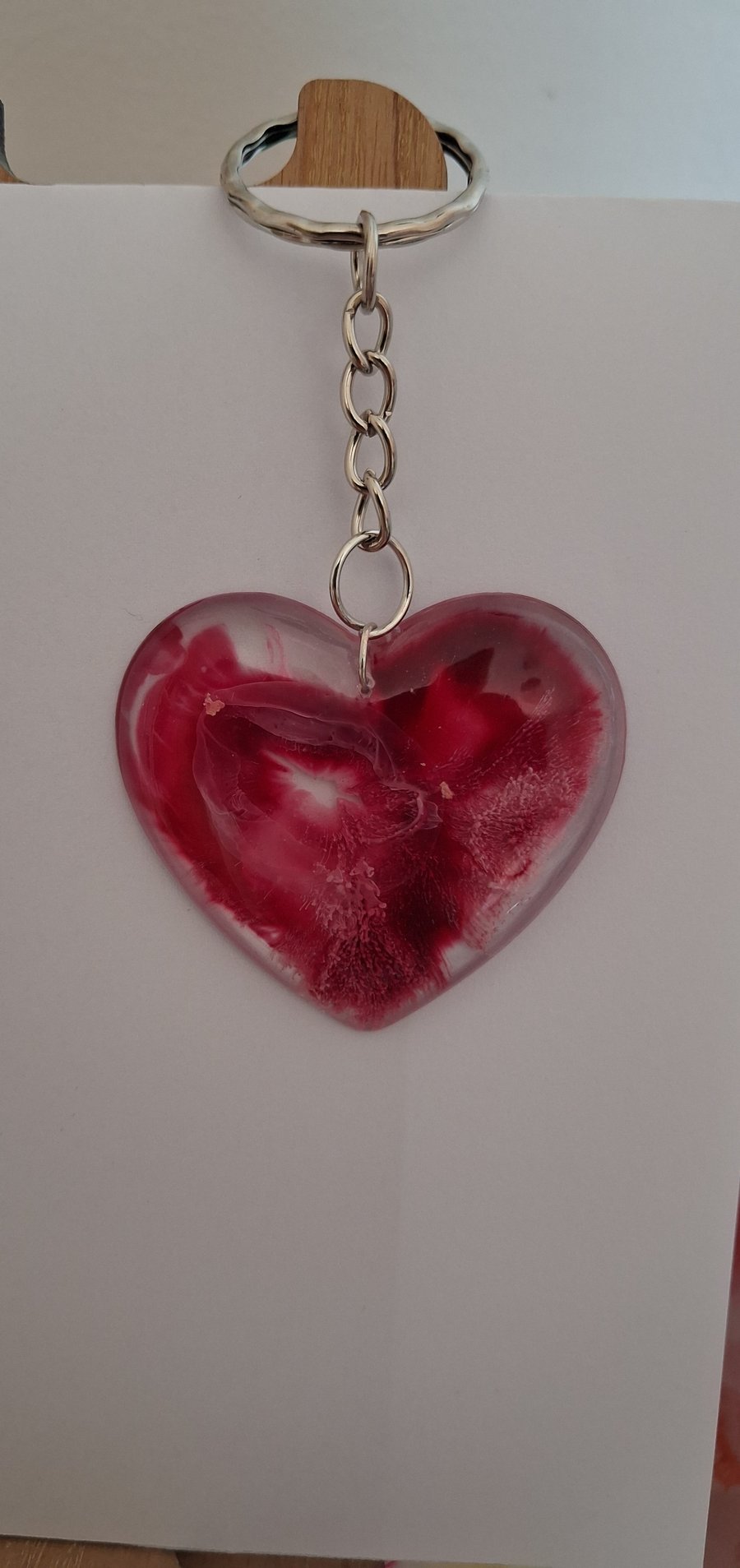 Handmade epoxy resin red heart keyring