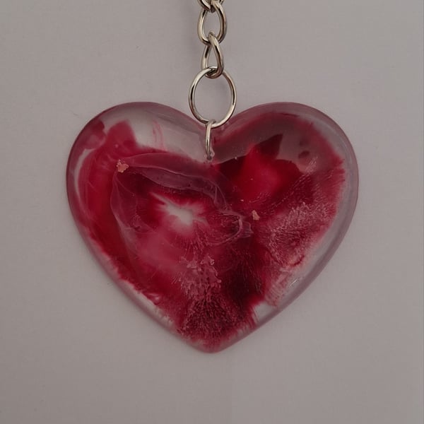 Handmade epoxy resin red heart keyring