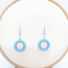 Spring Beaded Wreath Earrings - Silver and Blue