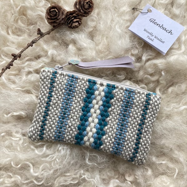 Woolly Wallet - Teal. Handwoven in Wales