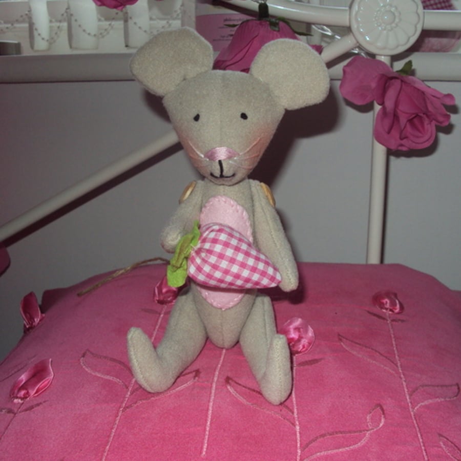 Cute Mouse with pink gingham strawberry