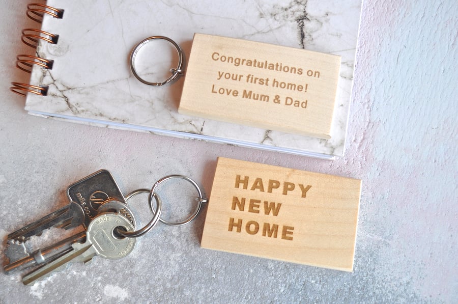 Personalised Wooden New Home Keyring